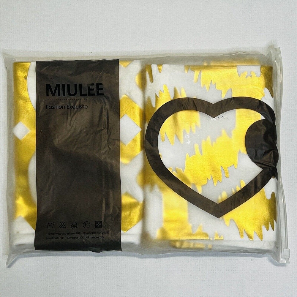 MIULEE Pack of 4 Gold Foil And White Pillow Cover Square 18 X 18 Square
